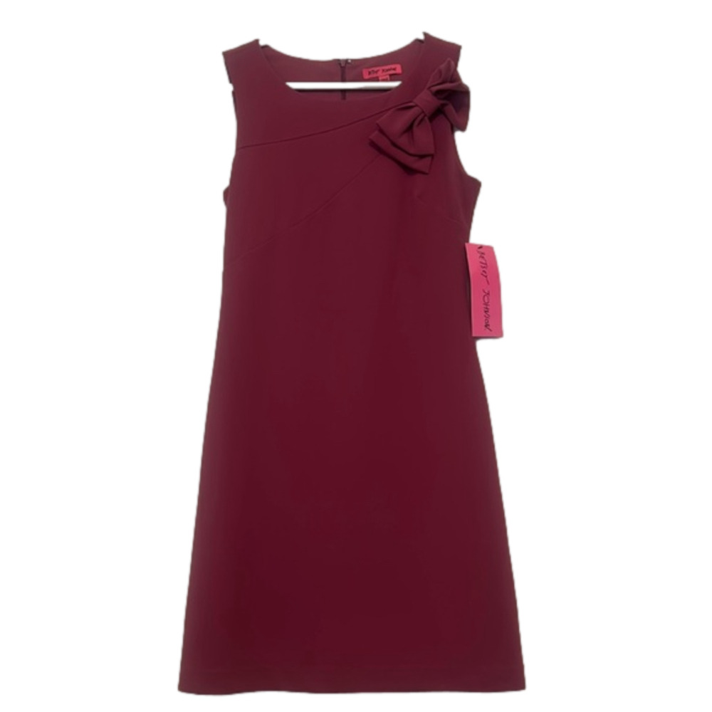 Betsy Johnson Rose Stretch Crepe Dress With Bow, Size 2